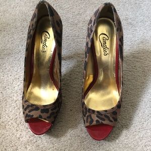 Candie’s Animal Print Red Patent stilettos.